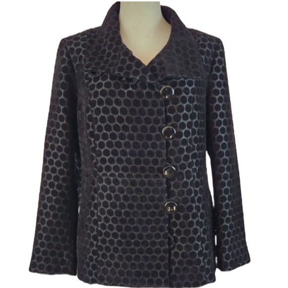LIKE NEW CHICOS Black Polka Dot Button Down Lined Jacket/Coat - Picture 1 of 14